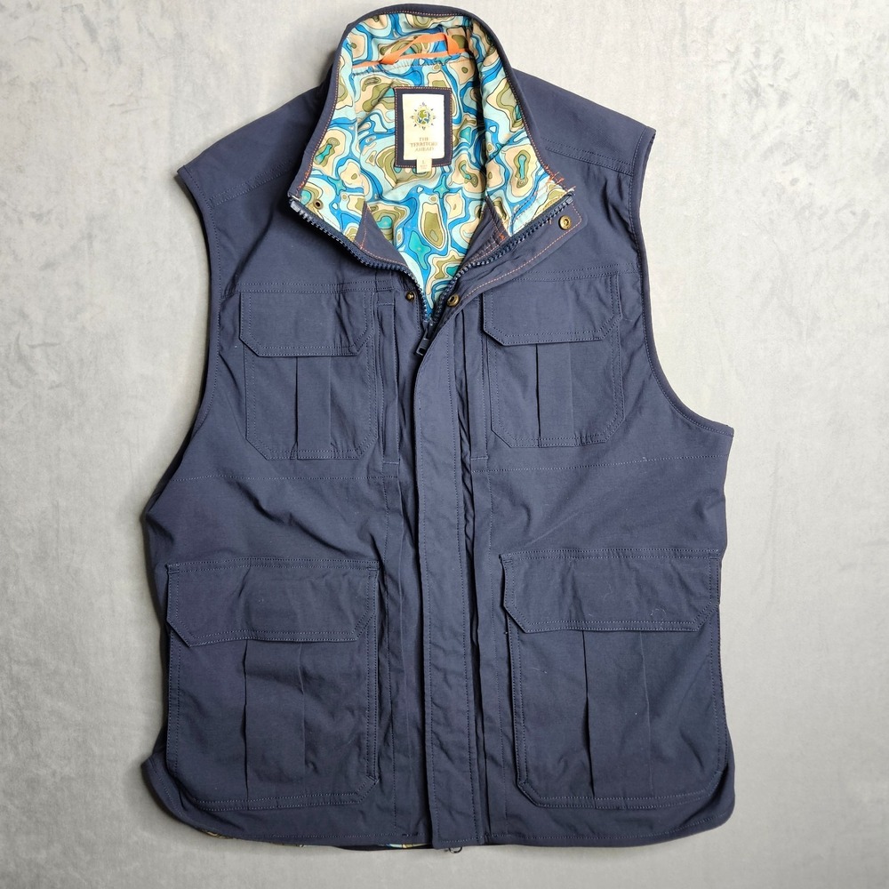 The Territory Ahead Helmsman Travel Vest Mens Large Navy Full Zip Cargo Pockets